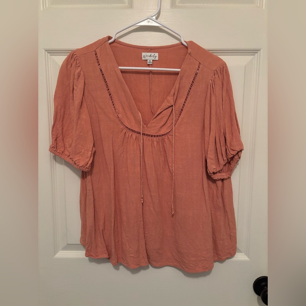 Wonderly Terracotta Blouse with Tie Detail